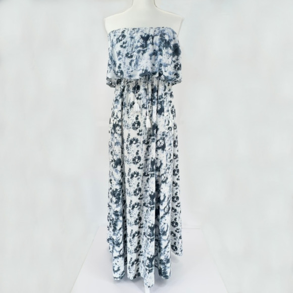 Japna Dresses & Skirts - Japna Maxi Dress Women Size Medium Strapless Ruffle Tie Dye Tassel Boho Beach